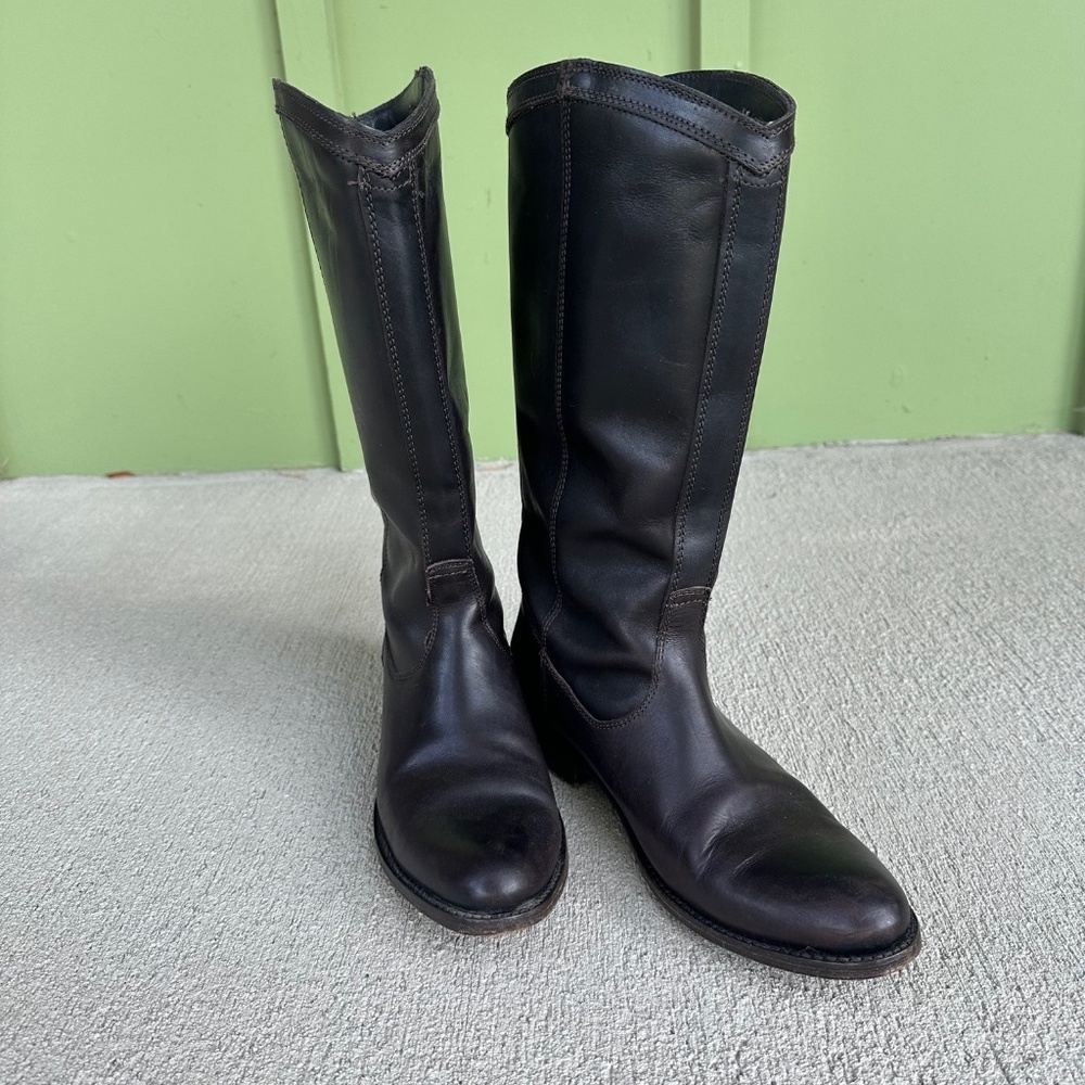 Frye RIDER PULL ON Leather Fashion Mid-Calf Boots #77359 Cognac Women Used